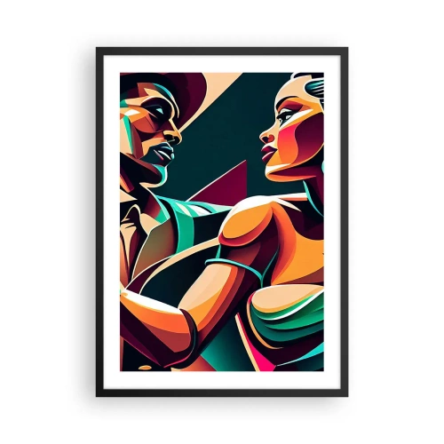 Plakat w czarnej ramie - Kolorowa ilustracja pary tańczącej tango w stylu pop-art - 50x70cm - W rytmie serca - Nowoczesna dekoracja ścienna do salonu i sypialni ARTTOR