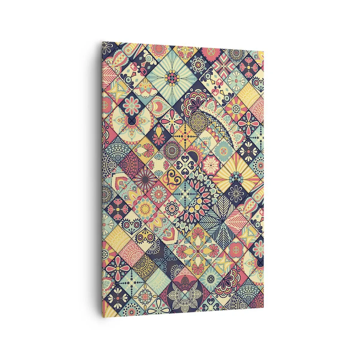 Obraz na płótnie - Kolorowe geometryczne wzory inspirowane stylem marokańskim - 80x120cm - Marokańskie klimaty - Nowoczesna dekoracja ścienna do salonu i sypialni ARTTOR