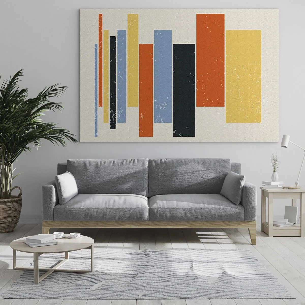 Obraz na szkle - Geometryczne pasy w rytmicznej kompozycji na jasnym tle - 70x50cm - Zapis muzyki - Nowoczesna dekoracja ścienna do salonu i sypialni ARTTOR