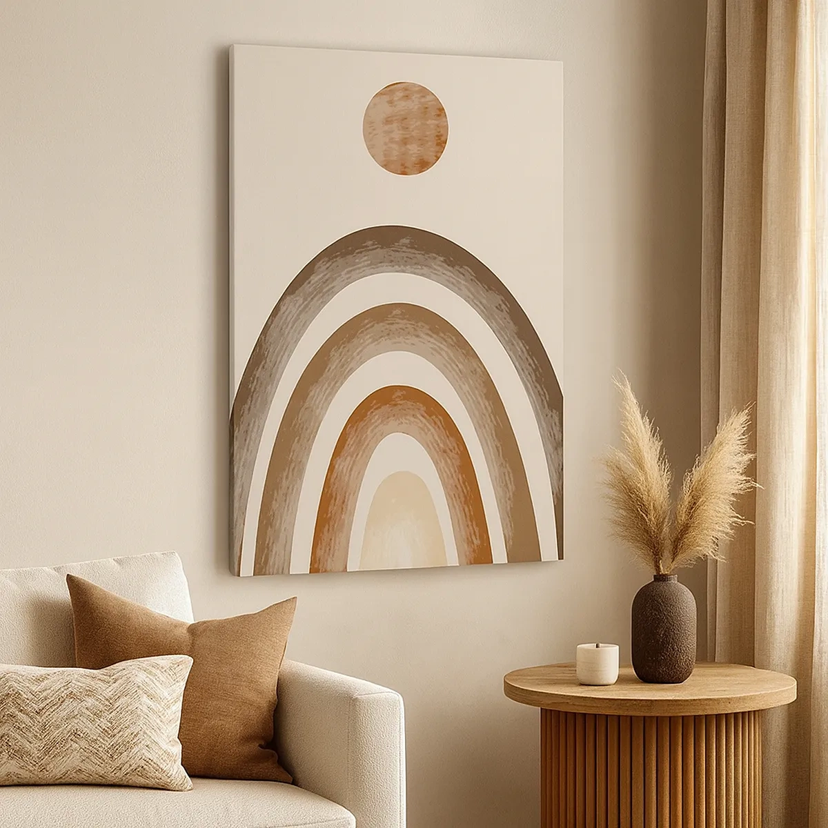 Obraz na płótnie - Minimalistyczna abstrakcja w odcieniach beżu, brązu i kremu - 50x70cm - W odległej galaktyce - Nowoczesna dekoracja ścienna do salonu, kuchni i sypialni ARTTOR