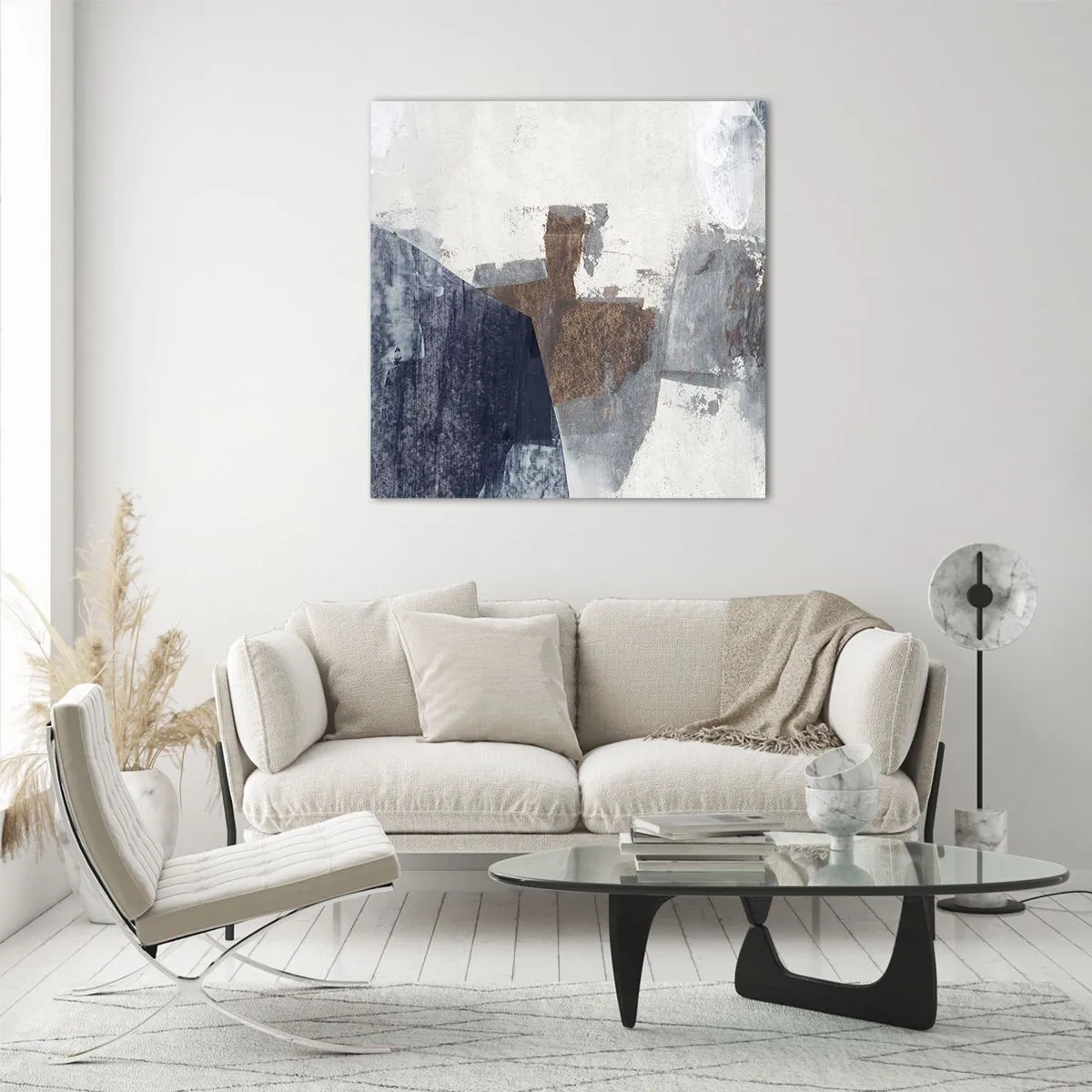 Obraz na szkle - Błękitno-brunatne kształty - 60x60 cm