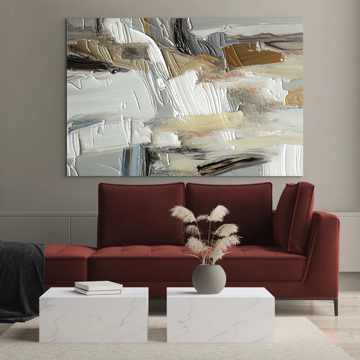 Obraz na szkle - Abstrakcyjna kompozycja w odcieniach ziemi z wyrazistą fakturą - 100x70cm - Barwne nawarstwienia - Nowoczesna dekoracja ścienna do salonu, kuchni i sypialni ARTTOR