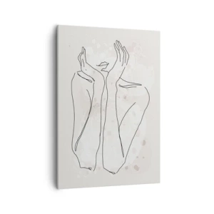 Obraz na płótnie - Minimalistyczny szkic dłoni i ust na jasnym tle - 50x70cm - Rozmarzona chwila - Nowoczesna dekoracja ścienna do salonu, kuchni i sypialni ARTTOR