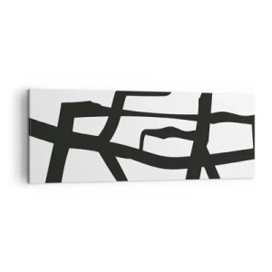 Obraz na płótnie - Minimalistyczny czarno-biały wzór z geometrycznymi liniami - 140x50cm - Czarno-biała konstrukcja - Nowoczesna dekoracja ścienna do salonu i sypialni ARTTOR