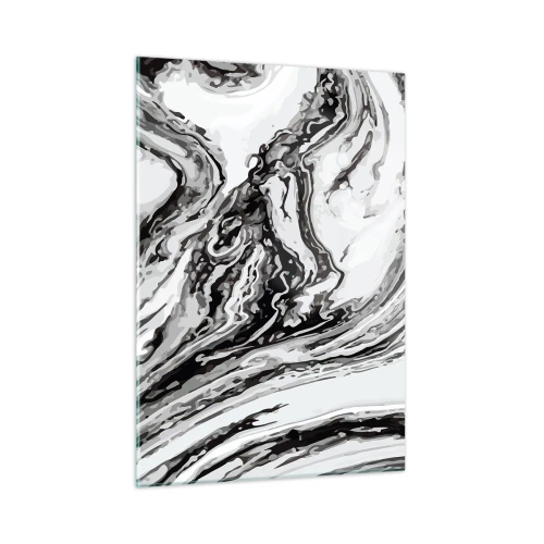 Obraz na szkle - Abstrakcyjny wzór w odcieniach czerni i bieli przypominający fale - 50x70cm - Na poczatku był chaos - Nowoczesna dekoracja ścienna do salonu, kuchni i sypialni ARTTOR