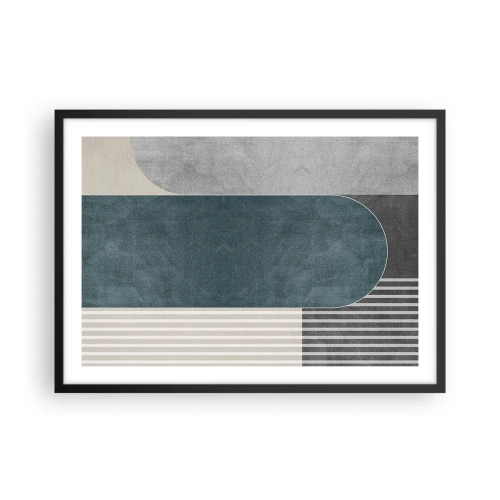 Plakat w czarnej ramie - Geometryczna abstrakcja w odcieniach szarości i zieleni - 70x50cm - Kompozycja na poziomie - Nowoczesna dekoracja ścienna do salonu i sypialni ARTTOR
