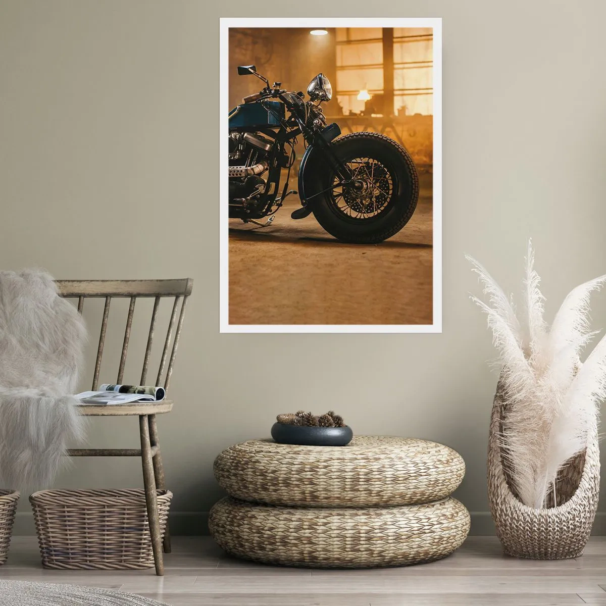 Plakat - Motocykl w stylowym warsztacie - 50x70cm - Mogę wszystko - Nowoczesna dekoracja ścienna do salonu, kuchni i sypialni ARTTOR