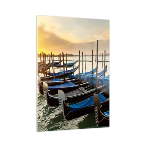 Obraz na szkle - Gondole w Wenecji o zachodzie słońca - 50x70cm - Zanim przypłynie gwar - Nowoczesna dekoracja ścienna do salonu, kuchni i sypialni ARTTOR