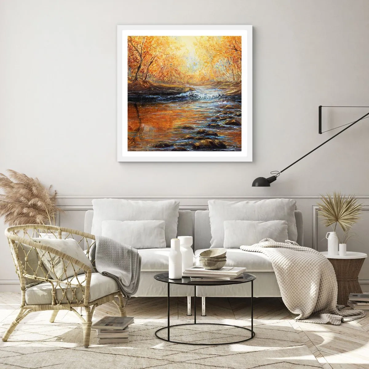 Plakat w białej ramie - Złoty potok - 40x40 cm