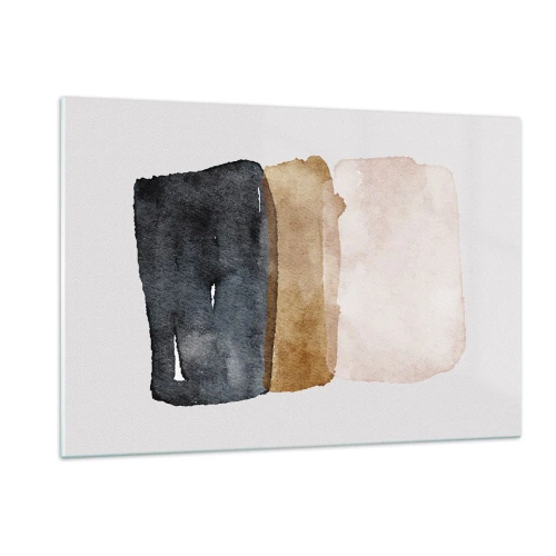 Obraz na szkle - Abstrakcyjne plamy w odcieniach czerni, brązu i beżu - 120x80cm - Kompozycja barw ziemi - Nowoczesna dekoracja ścienna do salonu, kuchni i sypialni ARTTOR