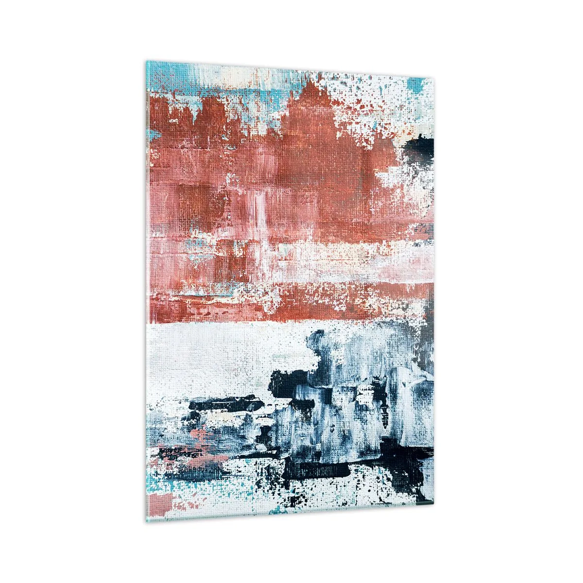 Obraz na szkle - Abstrakcyjne połączenie błękitu i rdzawej czerwieni - 50x70cm - Abstrakcyjne pół na pół - Nowoczesna dekoracja ścienna do salonu, kuchni i sypialni ARTTOR