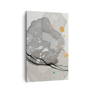 Obraz na płótnie - Organiczne kształty w szarościach z akcentami czerni i złota - 80x120cm - Kompozycja organiczna - Nowoczesna dekoracja ścienna do salonu i sypialni ARTTOR