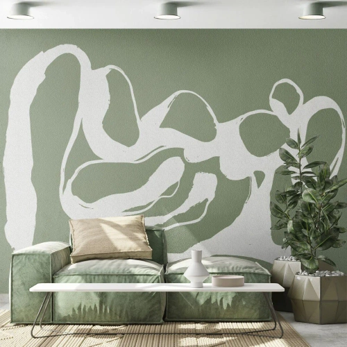 Fototapeta Premium Sand - Biała organiczna forma na zielonym tle - 100x70cm - Wołanie przestrzeni - Nowoczesna dekoracja ścienna do salonu, kuchni i sypialni ARTTOR