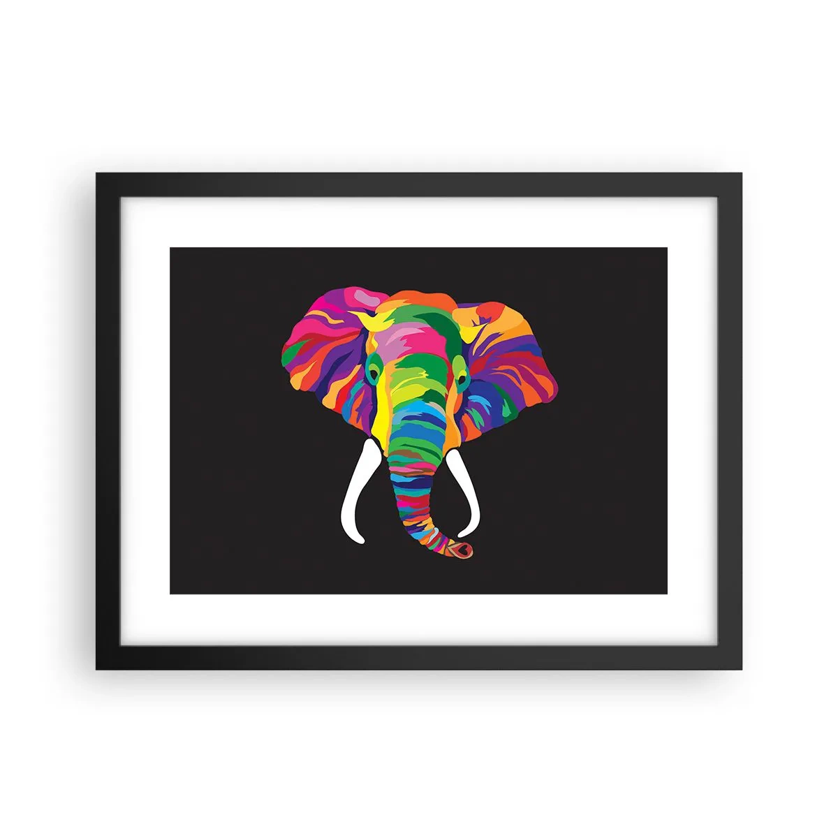 Plakat w czarnej ramie - Słoń, który kochał kąpać się w tęczy - 40x30 cm