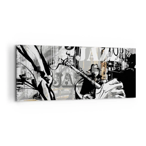 Obraz na płótnie - Jazzowa scena w Nowym Jorku - 120x50cm - W rytmie Nowego Jorku - Nowoczesna dekoracja ścienna do salonu i sypialni ARTTOR