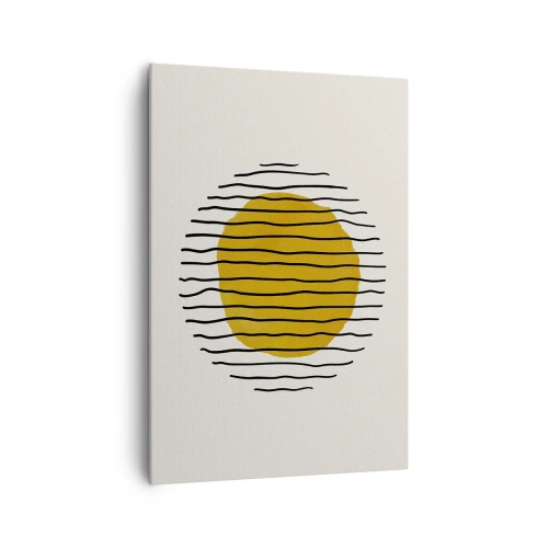 Obraz na płótnie - Minimalistyczny motyw z żółtym kołem i czarnymi liniami - 70x100cm - Abstrakcja drżąca od żaru - Nowoczesna dekoracja ścienna do salonu i sypialni ARTTOR