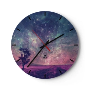 Zegar ścienny - Kosmiczny krajobraz z drzewem pod gwiazdami - 30x30cm - Pod magicznym niebem - Nowoczesna dekoracja ścienna do salonu, kuchni i sypialni ARTTOR