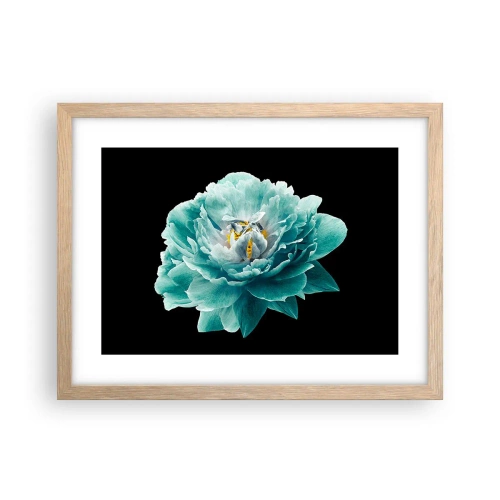 Plakat w ramie jasny dąb - Płatki błękitne i złote - 40x30 cm