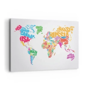 Obraz na płótnie - Kolorowa mapa świata z nazwami państw - 120x80cm - Chcę poznać wszystkie - Nowoczesna dekoracja ścienna do salonu, kuchni i sypialni ARTTOR