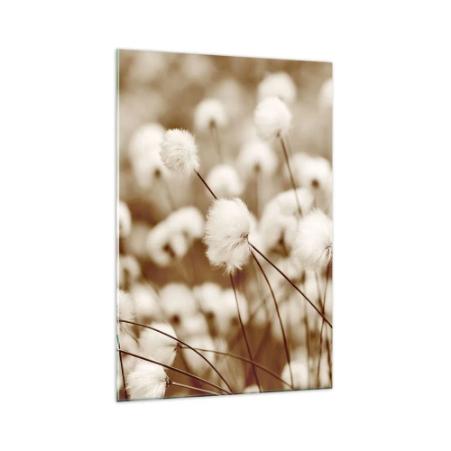 Obraz na szkle - Pole delikatnych roślin w odcieniach sepia - 70x100cm - Puszysty łan - Nowoczesna dekoracja ścienna do salonu i sypialni ARTTOR