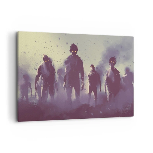 Obraz na płótnie - Mroczna scena z sylwetkami z żółtymi oczami - 100x70cm - Uważaj! Nadchodzą - Nowoczesna dekoracja ścienna do salonu, kuchni i sypialni ARTTOR