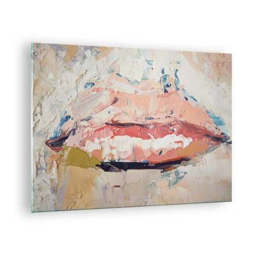 Obraz na szkle - Abstrakcyjny obraz ust w ekspresyjnej technice malarskiej - 70x50cm - Budzi zmysły - Nowoczesna dekoracja ścienna do salonu i sypialni ARTTOR