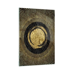 Obraz na szkle - Geometryczna kompozycja w czerni i złocie z promieniami - 70x100cm - Kompozycja glamour - Nowoczesna dekoracja ścienna do salonu i sypialni ARTTOR