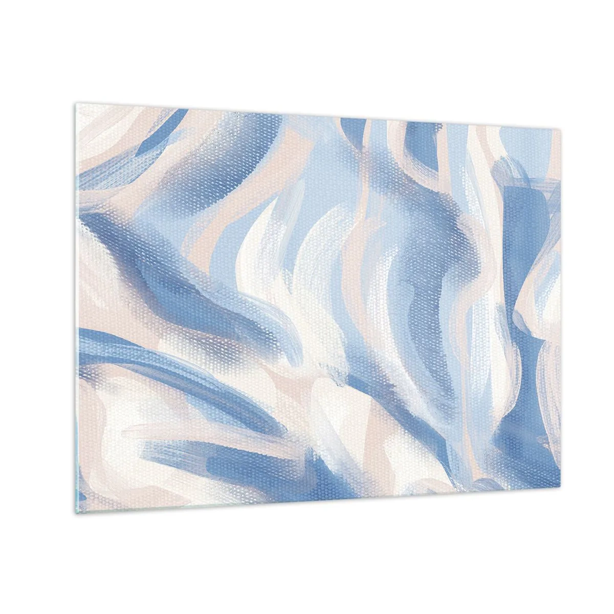 Obraz na szkle - Abstrakcyjne pociągnięcia w błękicie, bieli i beżu w falistej formie - 70x50cm - Błękitne falowanie - Nowoczesna dekoracja ścienna do salonu i sypialni ARTTOR