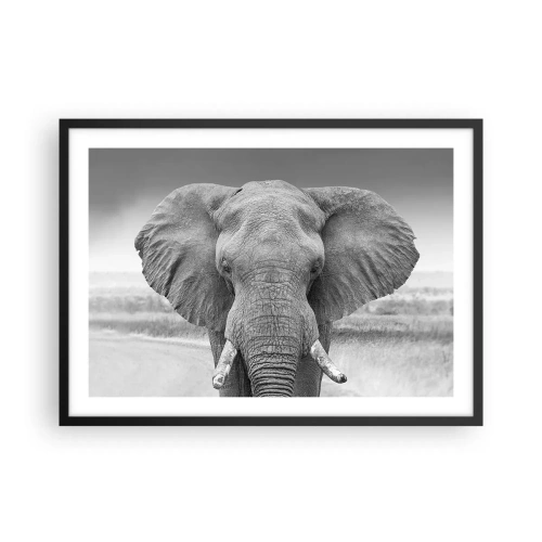Plakat w czarnej ramie - Portret słonia w czarno-białym ujęciu - 70x50cm - Witaj w moim świecie - Nowoczesna dekoracja ścienna do salonu i sypialni ARTTOR