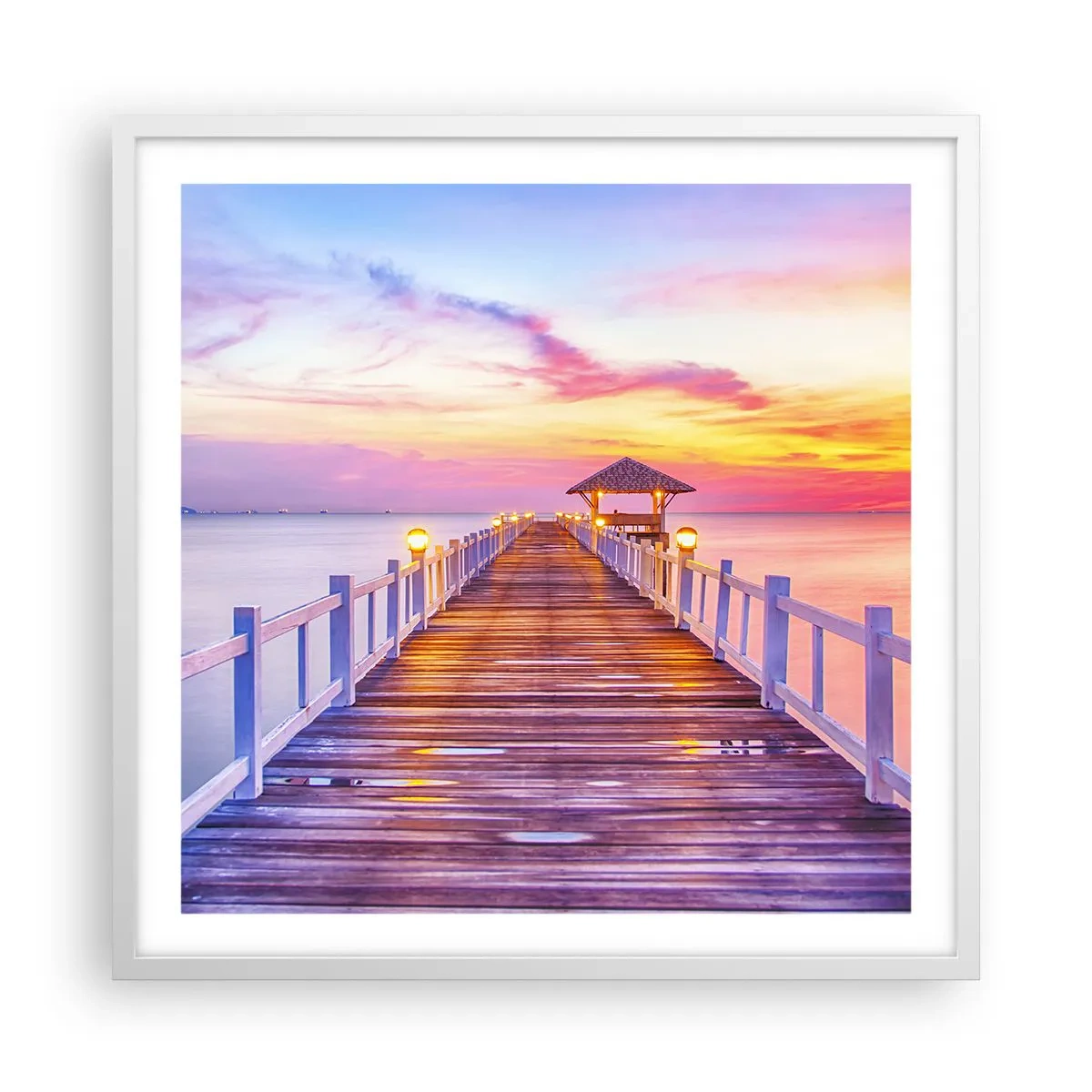 Plakat w białej ramie - Liliowo-złota cisza wieczoru - 60x60 cm