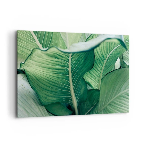 Obraz na płótnie - Zielone liście z wyrazistymi detalami i strukturą - 120x80cm - Życie intensywnie zielone - Nowoczesna dekoracja ścienna do salonu, kuchni i sypialni ARTTOR