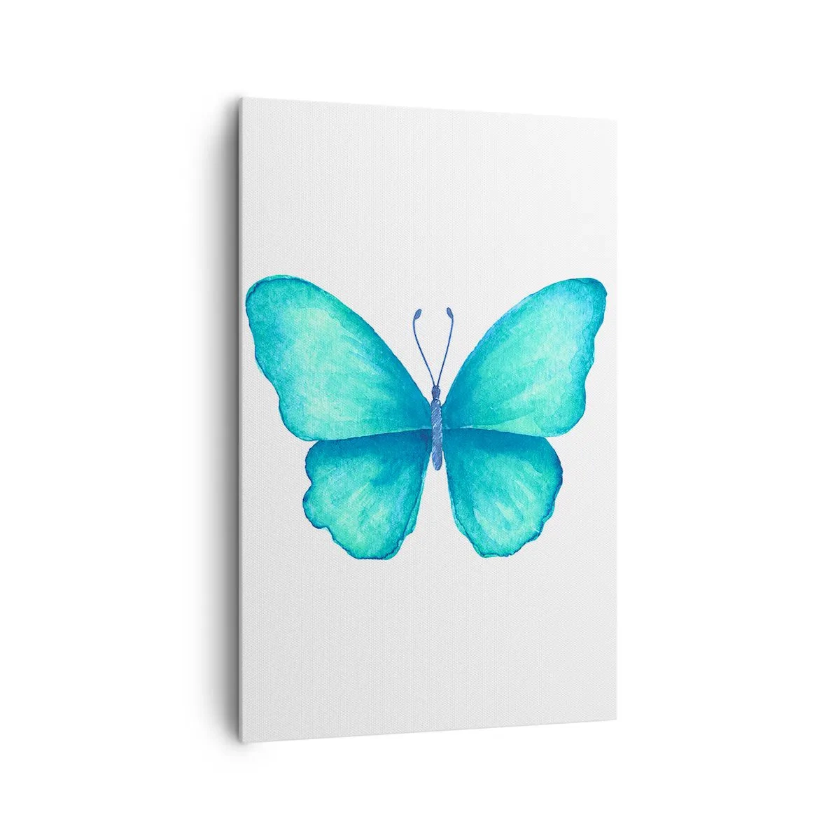 Obraz na płótnie - Niebieski motyl w akwarelowym stylu na białym tle - 80x120cm - Turkusowy z natury - Nowoczesna dekoracja ścienna do salonu i sypialni ARTTOR