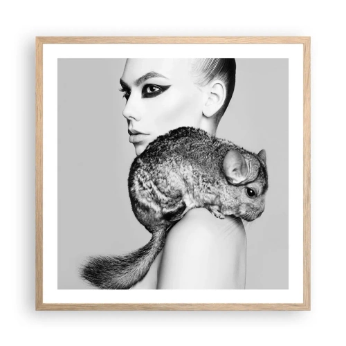 Plakat w ramie jasny dąb - Dama z szynszylą - 60x60 cm