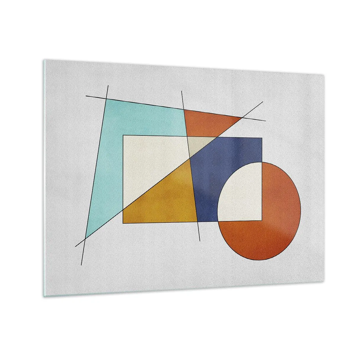 Obraz na szkle - Kolorowe figury geometryczne na jasnym tle w stylu modernistycznym - 70x50cm - Abstrakcja: modernistyczna zabawa - Nowoczesna dekoracja ścienna do salonu i sypialni ARTTOR
