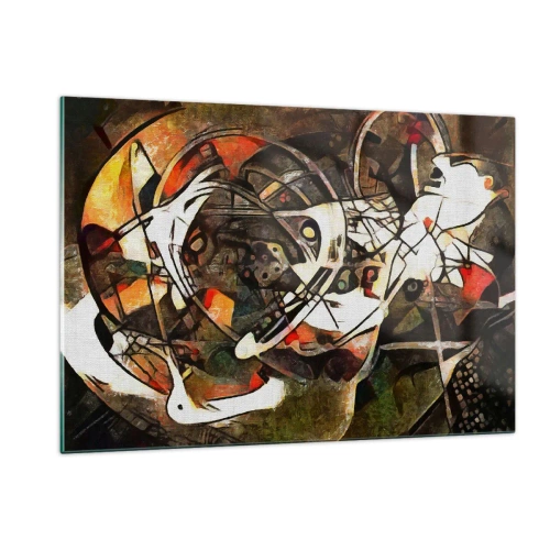 Obraz na szkle - Abstrakcyjny obraz z okręgami i dynamicznymi liniami - 120x80cm - Słyszysz ruch? - Nowoczesna dekoracja ścienna do salonu, kuchni i sypialni ARTTOR