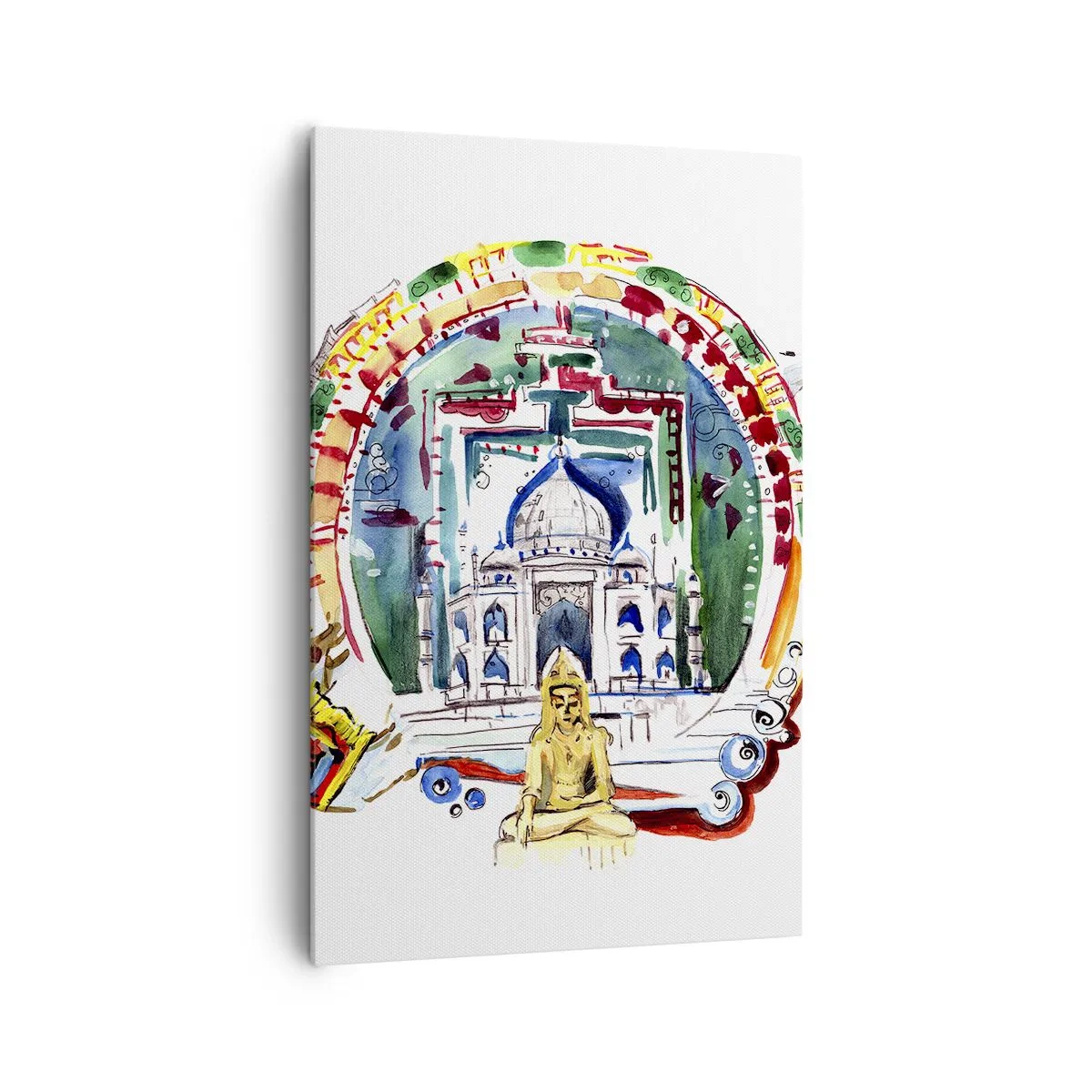 Obraz na płótnie - Kolorowa ilustracja z motywem architektury Indii - 80x120cm - Hinduska równowaga świata - Nowoczesna dekoracja ścienna do salonu i sypialni ARTTOR