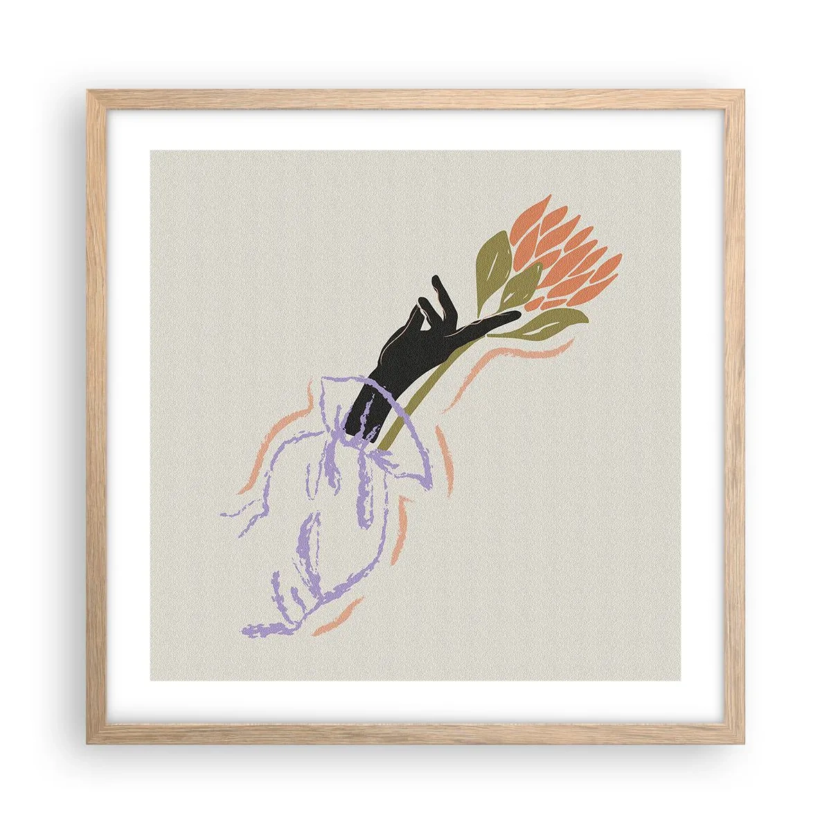 Plakat w ramie jasny dąb - Siostrzany dotyk - 50x50 cm