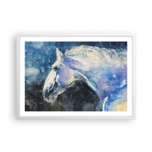 Plakat w białej ramie - Portret w błękitnej poświacie - 70x50 cm