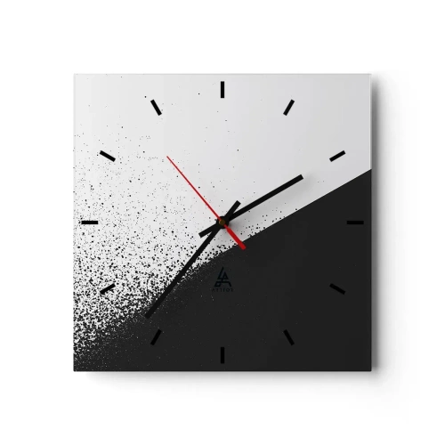 Zegar ścienny - Minimalistyczna abstrakcja w czerni i bieli z rozproszonymi kropkami - 30x30cm - Coraz szybciej, coraz więcej - Nowoczesna dekoracja ścienna do salonu i sypialni ARTTOR