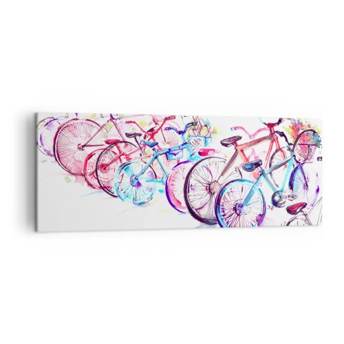 Obraz na płótnie - Kolorowe rowery w artystycznym stylu akwarelowym - 140x50cm - Zjazd klubu Antymoto - Nowoczesna dekoracja ścienna do salonu i sypialni ARTTOR