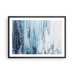 Plakat w czarnej ramie - Abstrakcyjne niebieskie i białe smugi przypominające sople lodu - 70x50cm - Sople błękitu - Nowoczesna dekoracja ścienna do salonu i sypialni ARTTOR