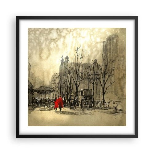 Plakat w czarnej ramie - Randka w londyńskiej mgle  - 50x50 cm