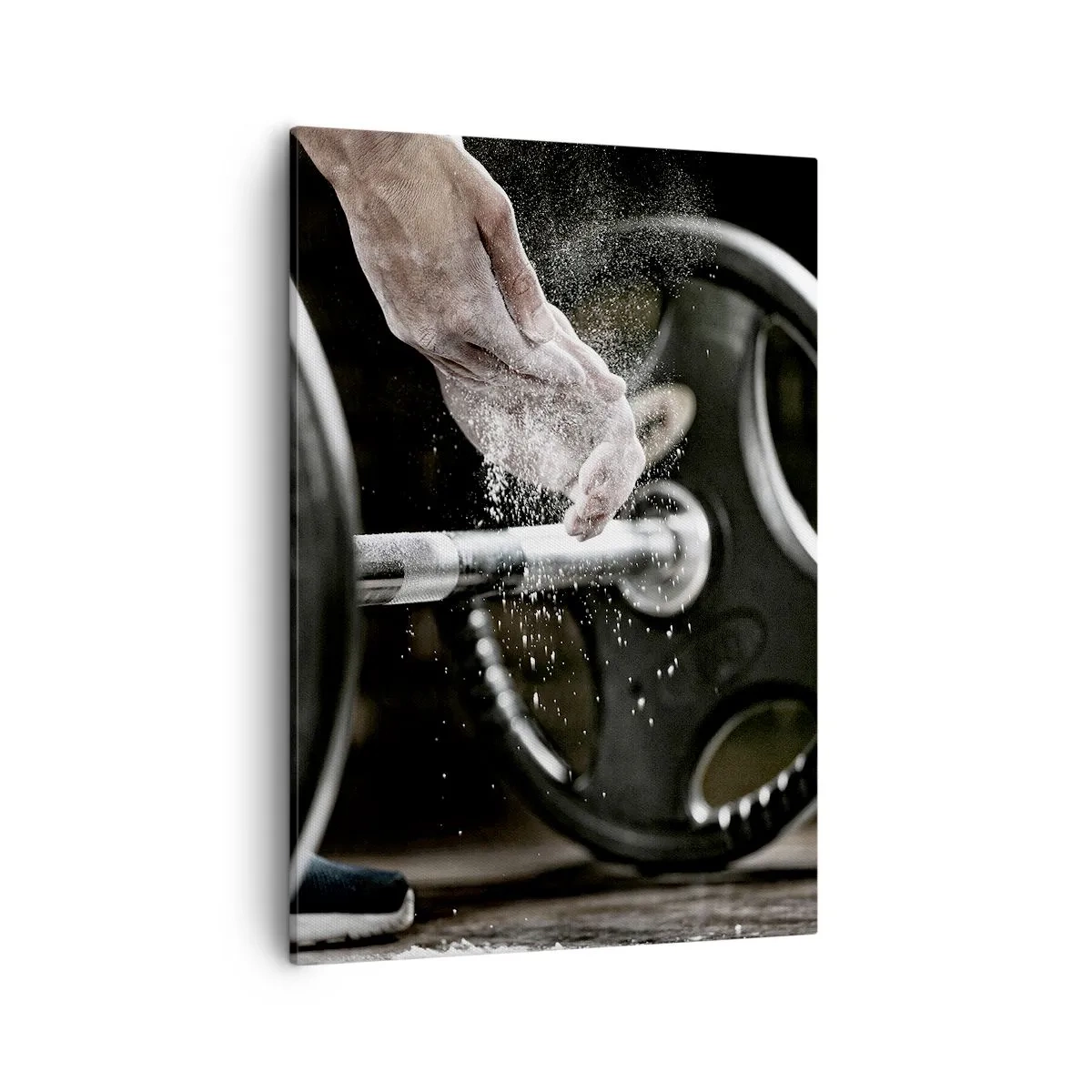 Obraz na płótnie - Siłownia i trening siłowy – przygotowanie do podnoszenia ciężarów - 50x70cm - Wyzwanie podjęte! - Nowoczesna dekoracja ścienna do salonu, kuchni i sypialni ARTTOR