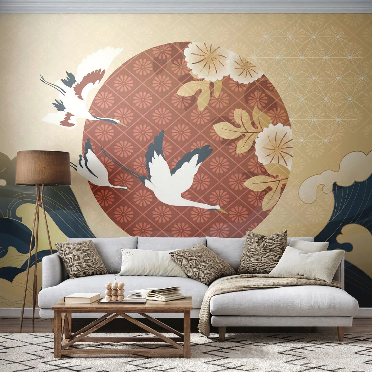 Fototapeta Samoprzylepna Deluxe Sticker - Japońska baśń - Czapla, Ptak, Abstrakcja - 100x70 cm