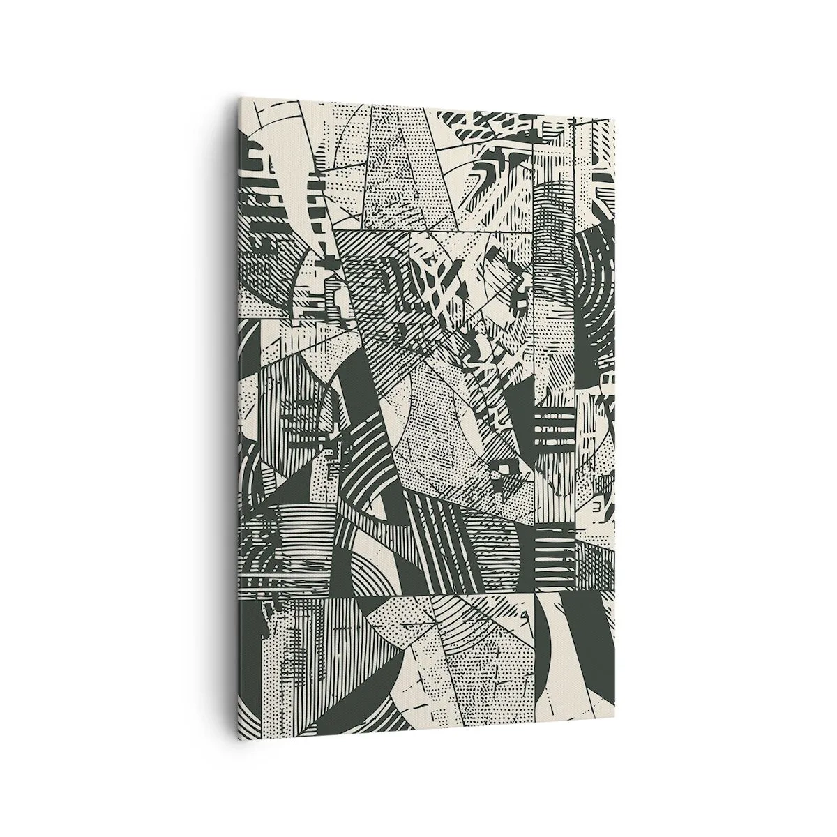 Obraz na płótnie - Geometryczne abstrakcyjne wzory w odcieniach zieleni na jasnym tle - 80x120cm - Dynamika współczesności - Nowoczesna dekoracja ścienna do salonu i sypialni ARTTOR