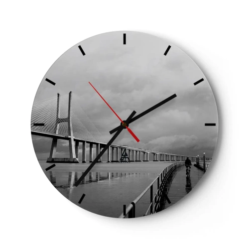 Zegar ścienny - Most z rowerzystą na ścieżce w deszczowy dzień - 30x30cm - Każdemu co mu się należy - Nowoczesna dekoracja ścienna do salonu, kuchni i sypialni ARTTOR