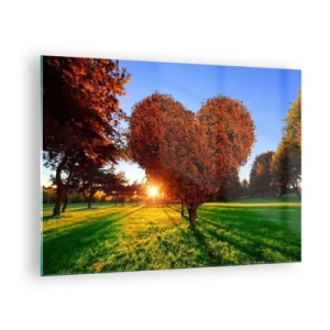 Obraz na szkle - Drzewo w kształcie serca na tle zachodzącego słońca - 70x50cm - I jak nie kochać jesieni - Nowoczesna dekoracja ścienna do salonu i sypialni ARTTOR