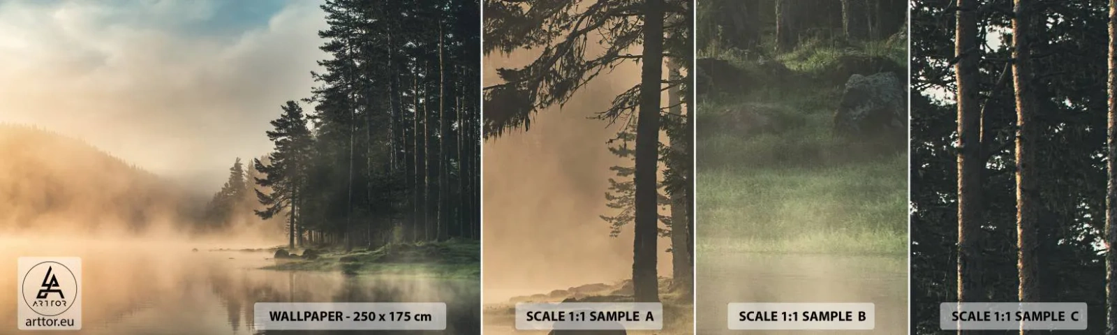 Fototapeta Próbka Samoprzylepna Deluxe Sticker - Narodziny dnia - Krajobraz, Jezioro, Las - 100x30 cm