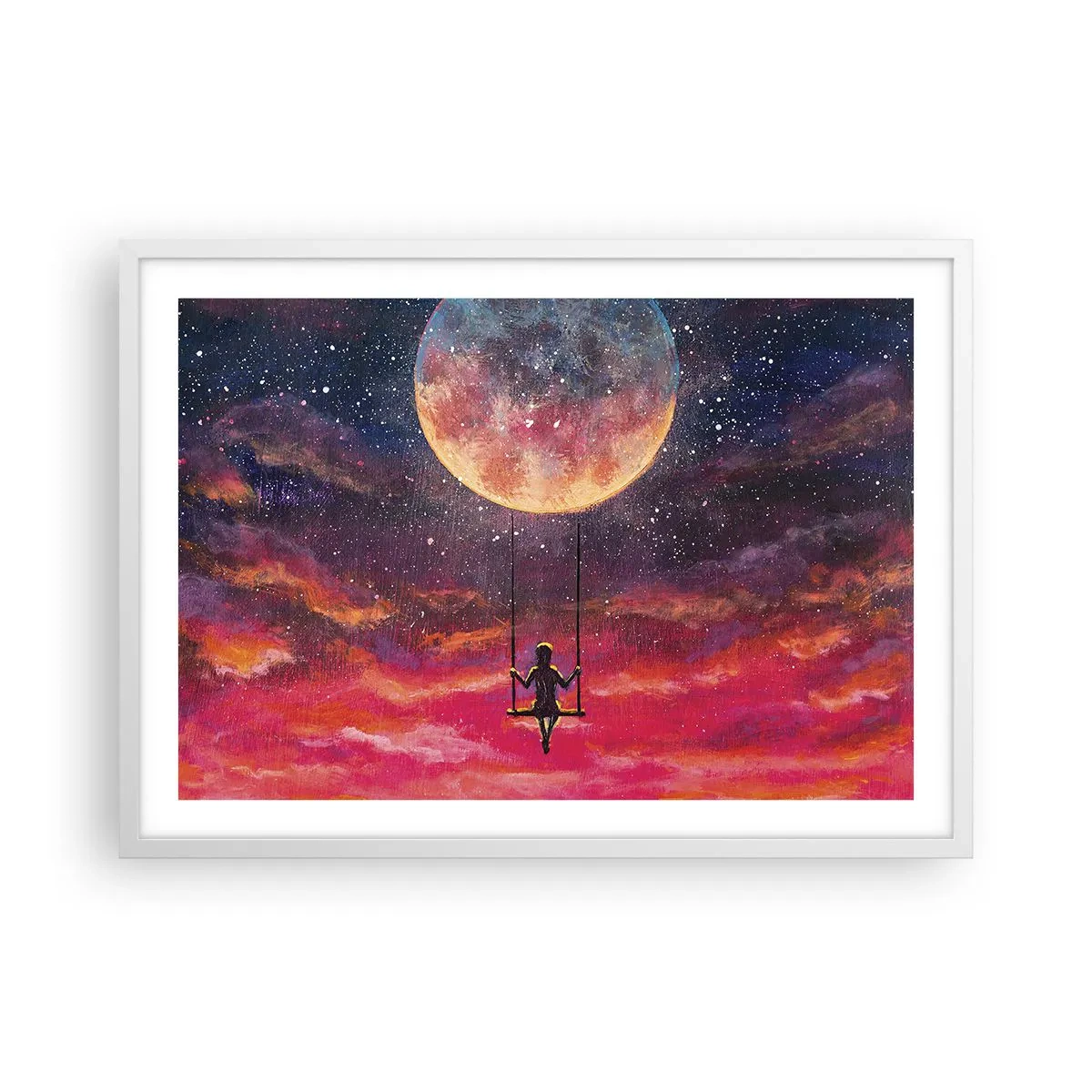 Plakat w białej ramie - Bujać w obłokach - 70x50 cm