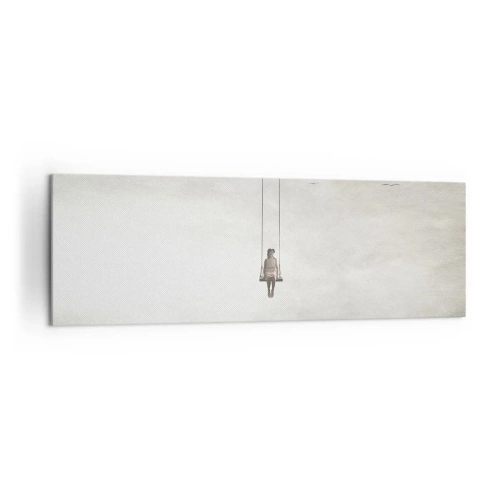 Obraz na płótnie - Postać na huśtawce zawieszonej w przestrzeni - 160x50cm - Dziecko w nas - Nowoczesna dekoracja ścienna do salonu i sypialni ARTTOR